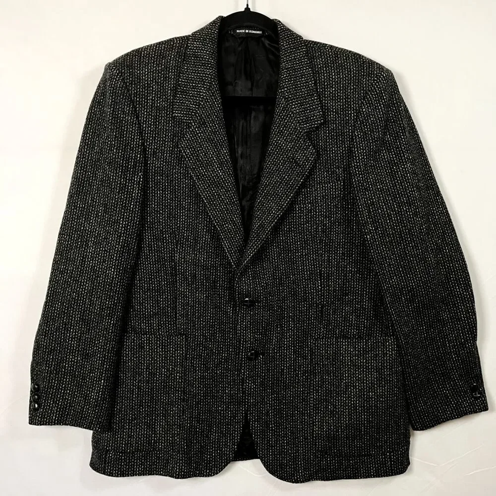 Paco Rabanne Men’s 42R Gray 100% Wool Tweed Sport Coat Blazer Jacket Structured